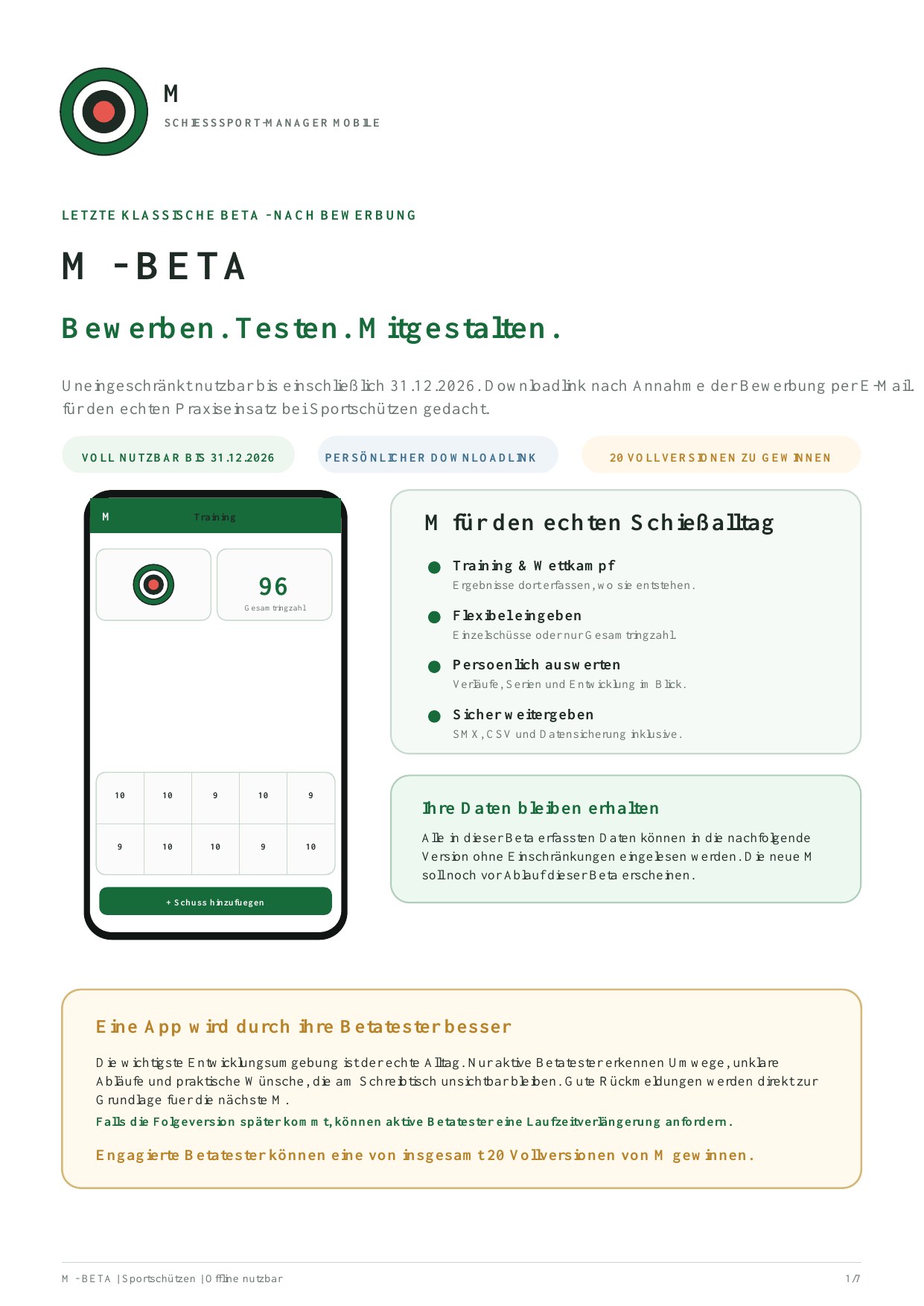 M-BETA-Flyer mit Bewerbungsbogen